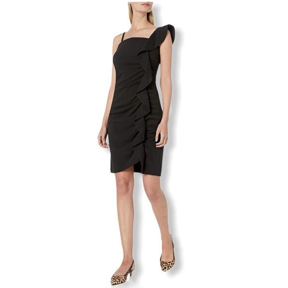 Sam Edelman Black Waterfall Ruffle Mini Dress Size 8 NWT - Picture 1 of 11